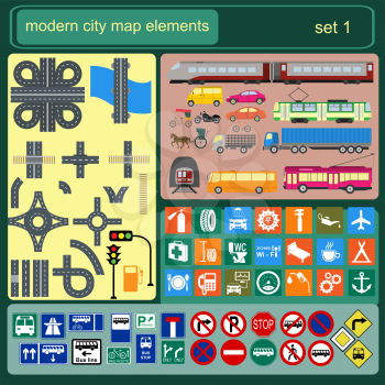 Modern city map elements for generating your own infographics, maps. Vector illustration