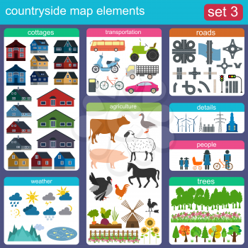 Contryside map elements for generating your own infographics, maps. Vector illustration