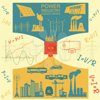 Power energy industry infographic, electric systems, set elements for creating your own infographics. Vector illustration