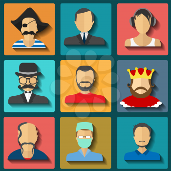 Set of flat style male characters. Flat vector icons