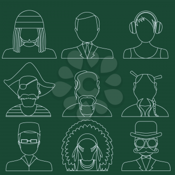Set of flat style male characters. Flat vector icons