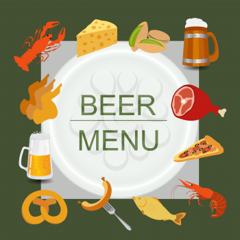 Beer snacks, set icons for creating your infographics. Vector illustration