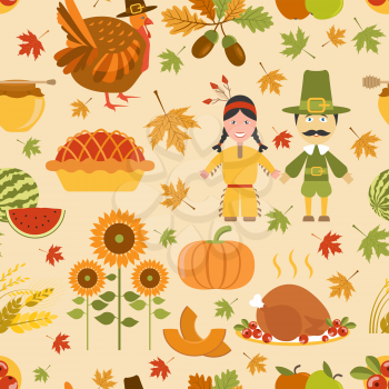 Thanksgiving day seamless pattern.  Vector illustration