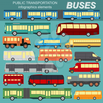 Public transportation, buses. Set elements infographics. Vector illustration