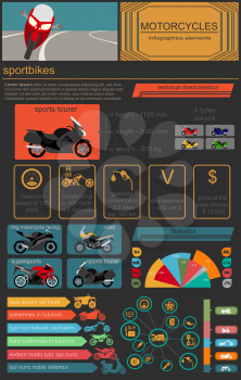 Set of motorcycles elements, transportation infographics.  Vector illustration