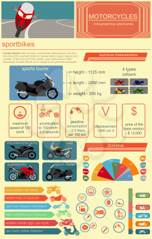 Set of motorcycles elements, transportation infographics.  Vector illustration