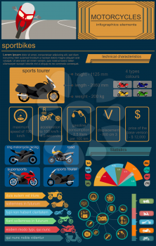 Set of motorcycles elements, transportation infographics.  Vector illustration