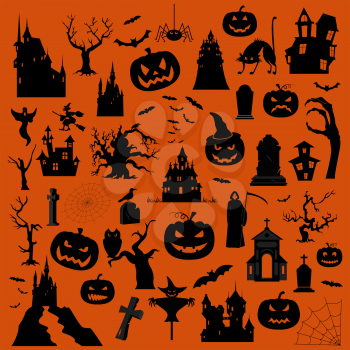 Halloween holiday graphic template. Flat icons. Vector illustration