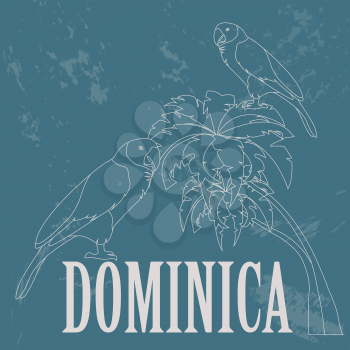 Dominica national symbols. Sisseru parrot, Imperial amazon. Retro styled image. Vector illustration