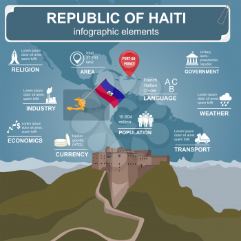 Haiti infographics, statistical data, sights. Citadel Laferriere. Vector illustration