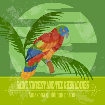 Saint Vincent and the Grenadines national symbols. Amazona guildingii parrot. Retro styled image. Vector illustration