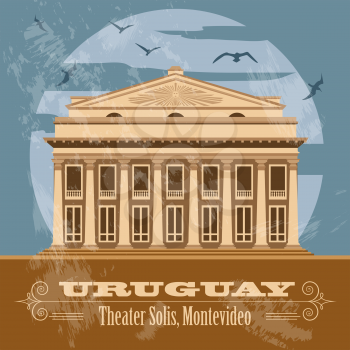 Uruguay landmarks. Theater Solis, Montevideo. Retro styled image. Vector illustration