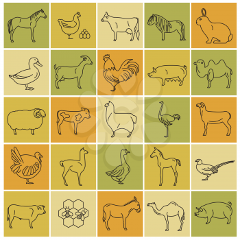 Farm animal thin line collection. 25 icon set. Flat design. Vector illustration