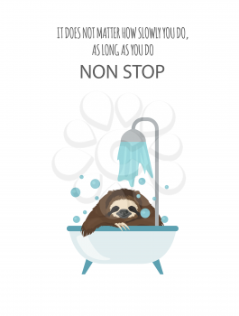 The story of one sloth. At home. Funny cartoon sloths in different postures set. Vector illustration
