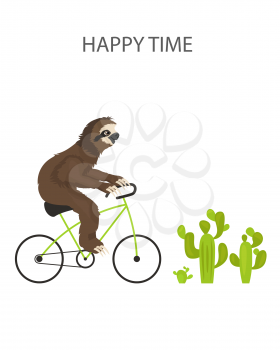 The story of one sloth. Traveling, holiday. Funny cartoon sloths in different postures set. Vector illustration