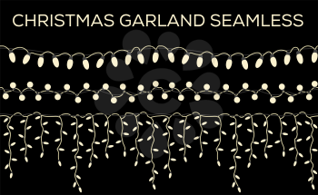 Christmas light garlands set. Colour isolated design seamless pattern. New year winter collection. Vector illustration