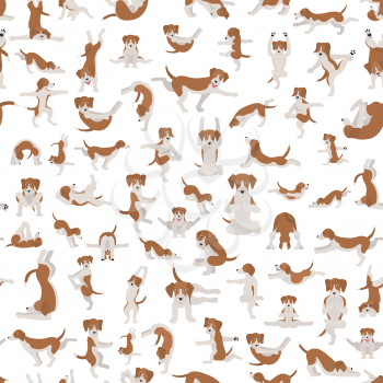 Yoga dogs poses and exercises doing clipart. Funny cartoon poster seamless pattern design. Vector illustration