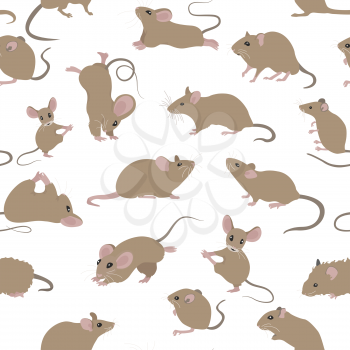 Mice seamless pattern. Mouse yoga poses and exercises. Cute cartoon clipart set. Vector illustration