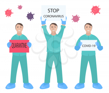 Corona virus. Doctor in protection suit. Quarantine, stop coronavirus epidemic design concept. Vector illustration