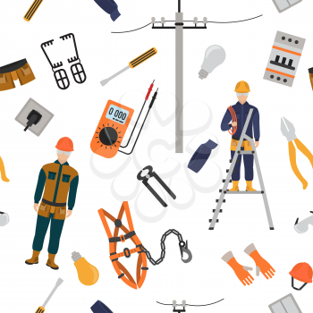 Profession and occupation set. Electrician tools and equipment. Uniform flat design icon. Vector illustration 