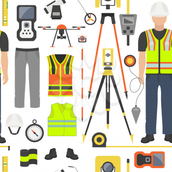 Profession and occupation set. Land surveyor tools and  equipment. Seamless pattern.Vector illustration 