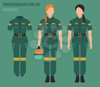 Profession and occupation set. Paramedic`s equipment, medical staff uniform flat design icon.Vector illustration 