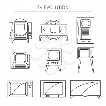 Television history. Evolution. Flat colour design vector icon set. Illustration