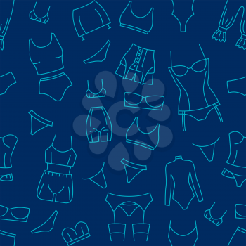 Women`s underwear evolution. Thin line design. Vector illustration seamless pattern