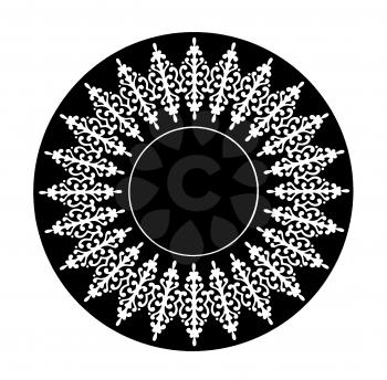 Royalty Free Clipart Image of a Black Circle With a White Pattern