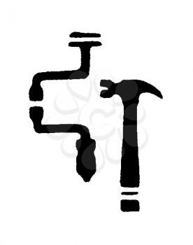 Royalty Free Clipart Image of a Hammer and a Vise