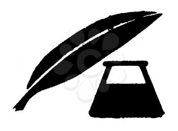 Royalty Free Clipart Image of a Feather and Ink Pot