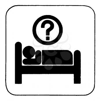Royalty Free Clipart Image of a Person in a Bed With a Question Mark