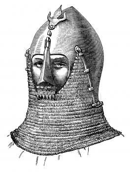 Royalty Free Clipart Image of a Knight in his Helmet 