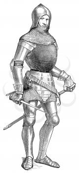 Royalty Free Clipart Image of a Knight Standing Guard 