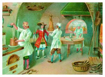 Royalty Free Clipart Image of a Victorian Kitchen