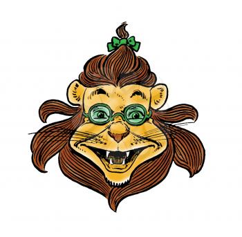 Royalty Free Clipart Image of a Lion Wearing Glasses