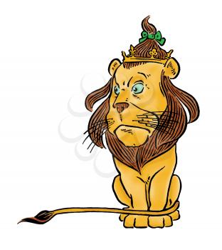 Royalty Free Clipart Image of a Lion Wearing a Crown