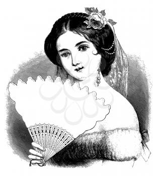 Royalty Free Clipart Image of a Woman With a Fan