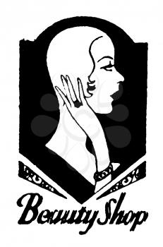 Royalty Free Clipart Image of a Vintage Beauty Shop Advertisement 