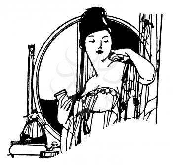 Royalty Free Clipart Image of a Woman Putting on Moisturizer  Before Bed