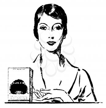 Royalty Free Clipart Image of a Woman Advertising Product