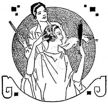 Royalty Free Clipart Image of Ladies at the Hair Salon