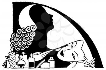 Royalty Free Silhouette Clipart Image of a Woman Painting a Mask