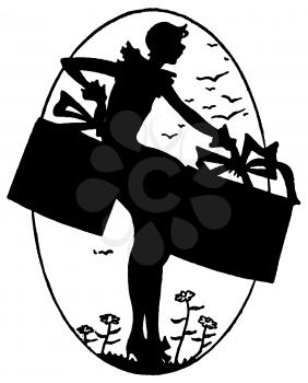 Royalty Free silhouette  Clipart Image of a Woman Carrying Large Boxes
