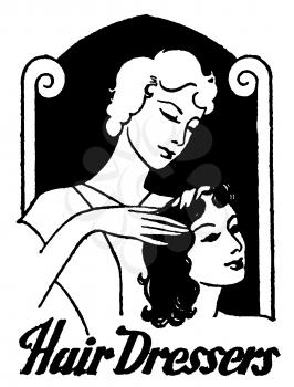 Royalty Free Clipart Image of a Vintage Hair Dresser Advertisement