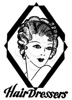 Royalty Free Clipart Image of a Vintage Hair Dressing Advertisement