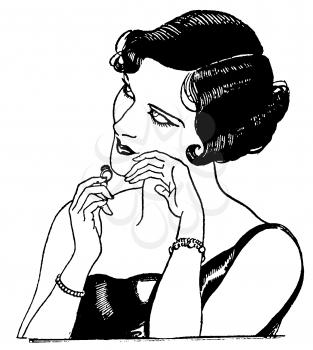 Royalty Free Clipart Image of a Woman Admiring her Soft Skin 