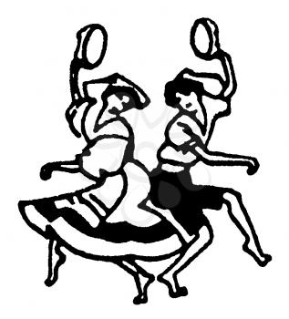 Royalty Free Clipart Image of Gypsy Women Dancing With Tambourines 