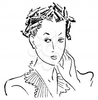 Royalty Free Clipart Image of a Woman With Curlers in Her Hair 