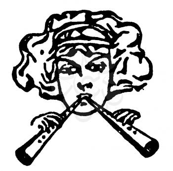 Royalty Free Clipart Image of a Woman Playing Wooden Pipes 